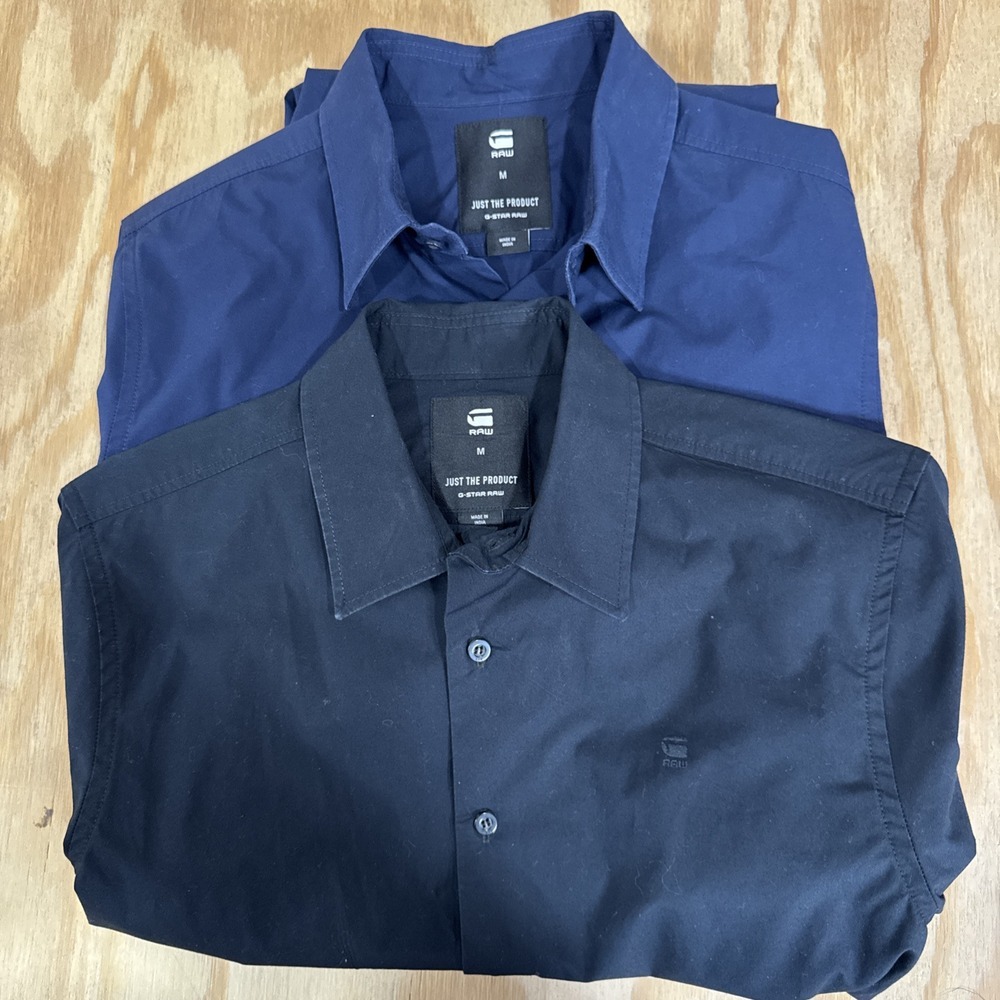 G Star Raw Button Up Shirt Mens M Blue Bundle Of 2 Long Sleeve Business Casual